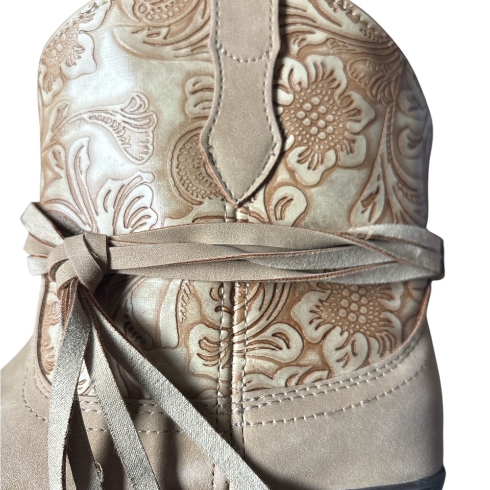 dingo Tan Floral Embossed Western Ankle Booties - Picture 5 of 14